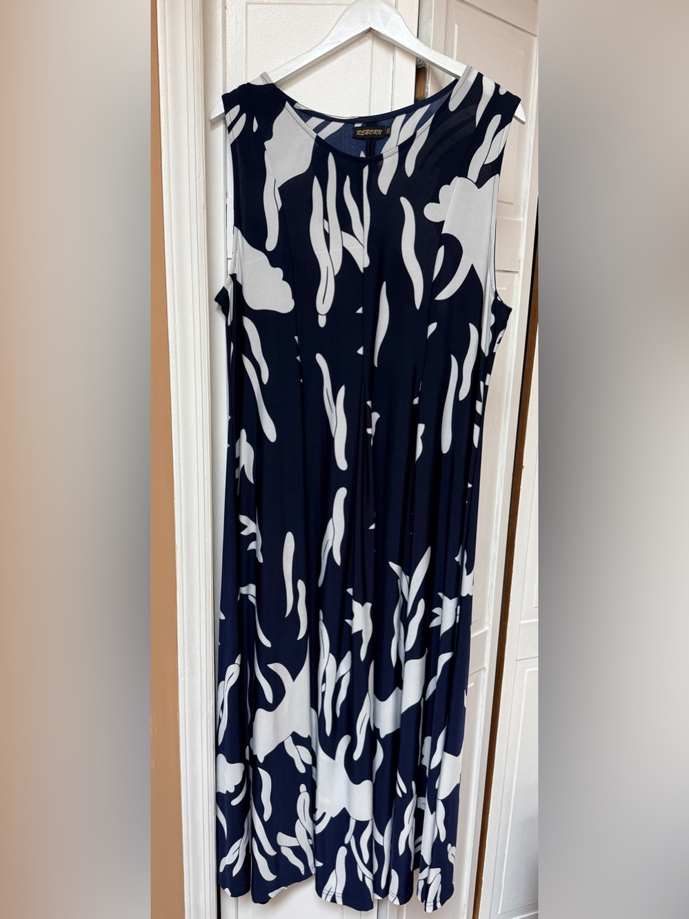 Reborn Navy and White Sleeveless Printed Maxi Dress